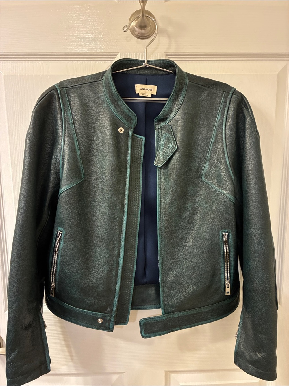 Zadig & Voltaire Teal - Green Leather Collarless Jacket
